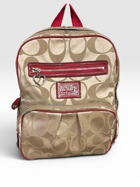 Coach F20046 Poppy Signature Canvas Backpack Red Patent